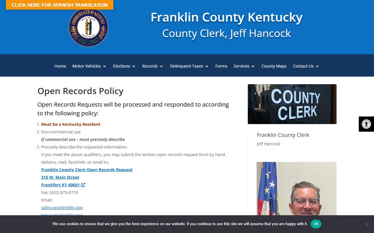 Franklin County Circuit Court Clerk records and County Clerk open records policy distinction