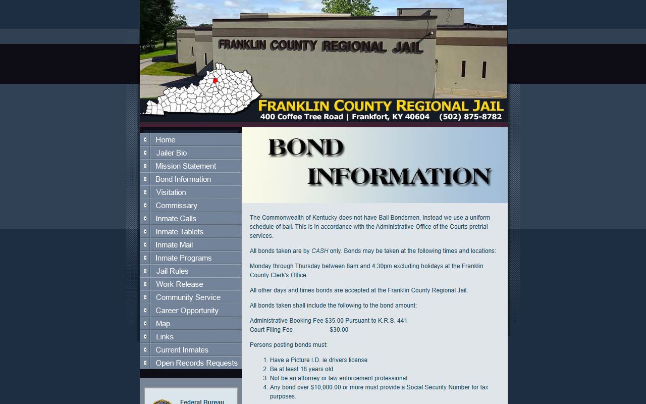 Franklin County arrest records jail bond information source