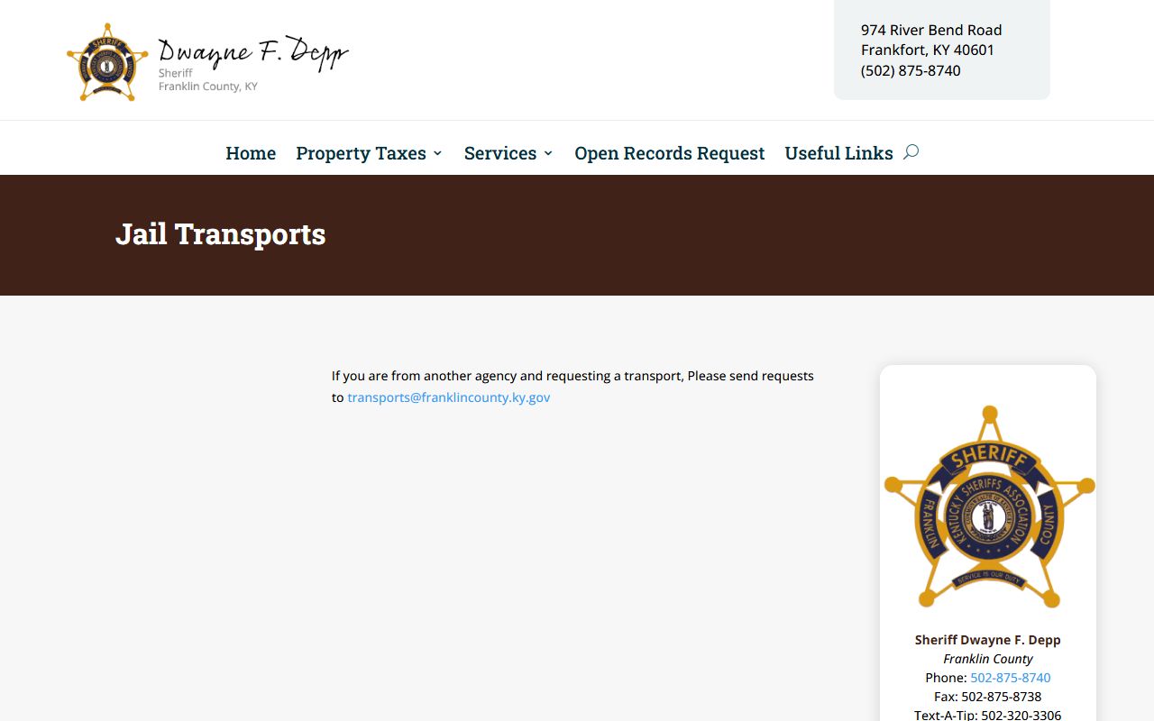 Franklin County arrest records Sheriff jail transport services source
