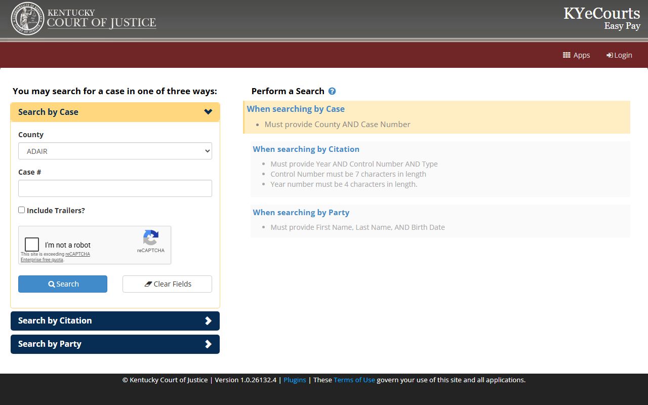 Franklin County court dockets KYeCourts ePay search and payment entry