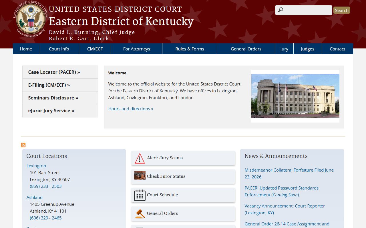 Franklin County Circuit Court records and Eastern District of Kentucky federal court