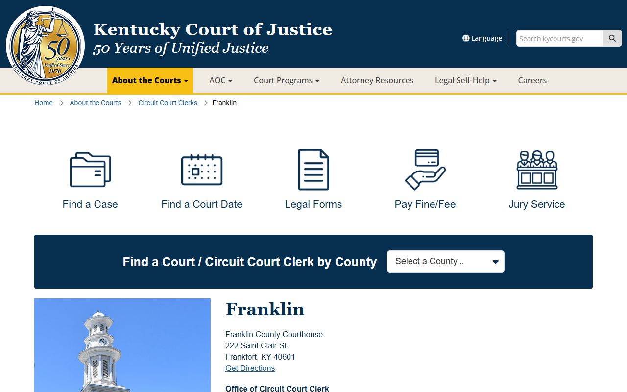 Franklin County court records Court of Justice county page