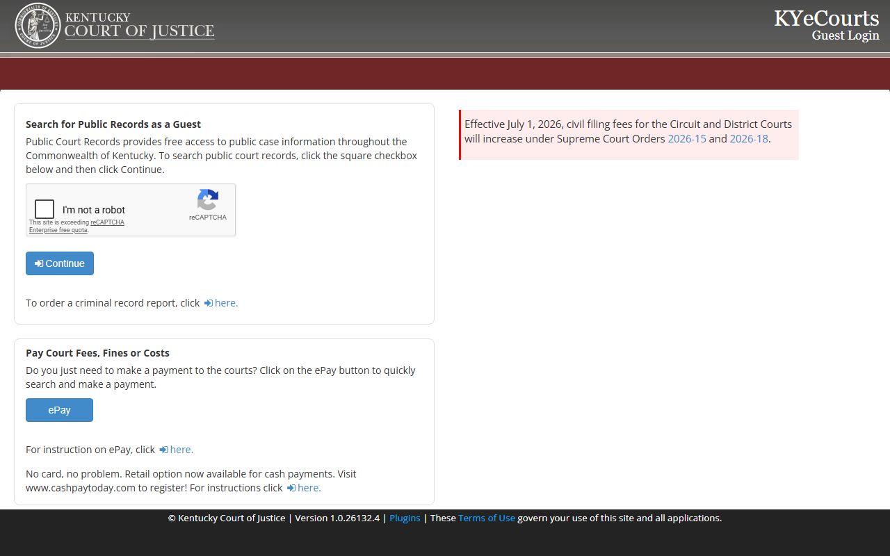 Franklin County court records KYeCourts guest public records login