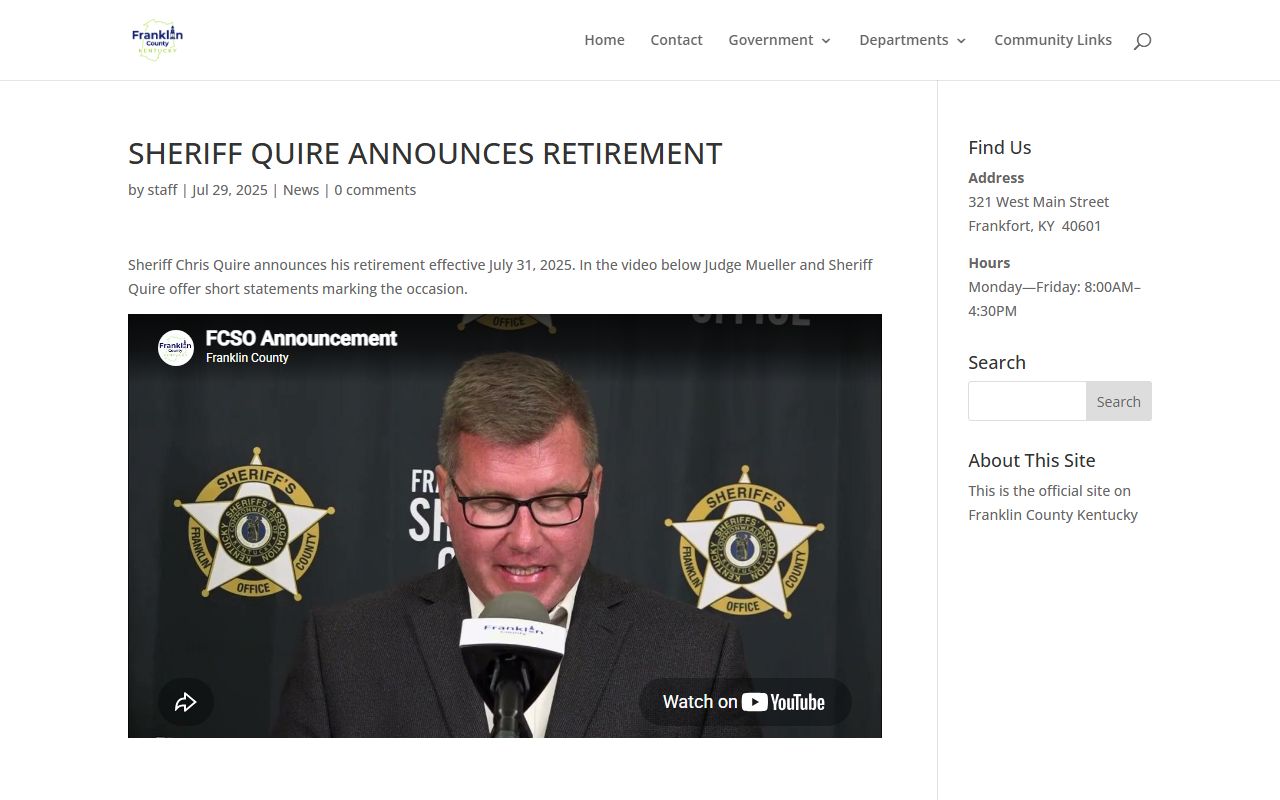 Franklin County court records sheriff transition news