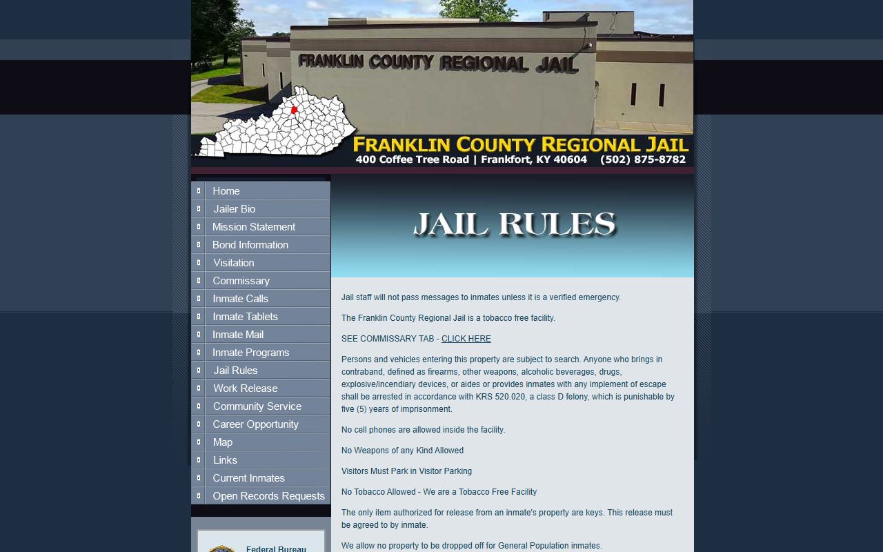 Franklin County inmate records jail general rules source