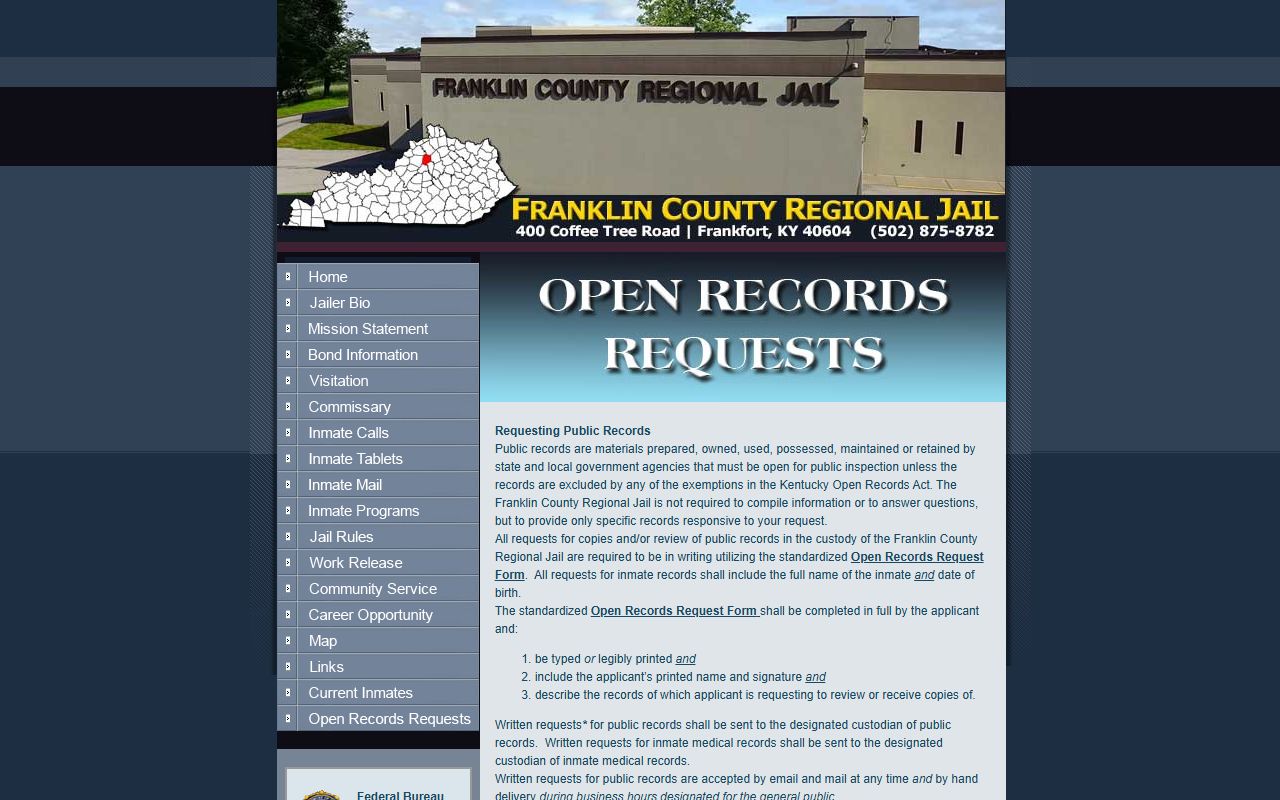 Franklin County inmate records jail open records request source