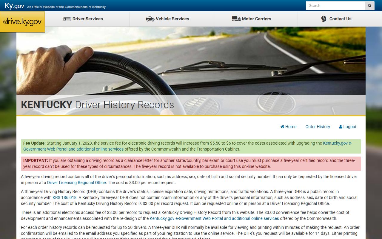 Franklin County traffic court records Kentucky driver history portal